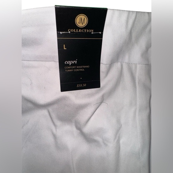 “JM Collection” White and Gold Embroidered Capris Size Large NWT - Picture 6 of 8
